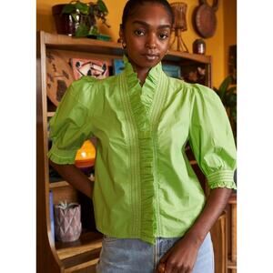 NWT Love the Label Zuri Button Down Ruffle Front Puff Sleeve Blouse Small